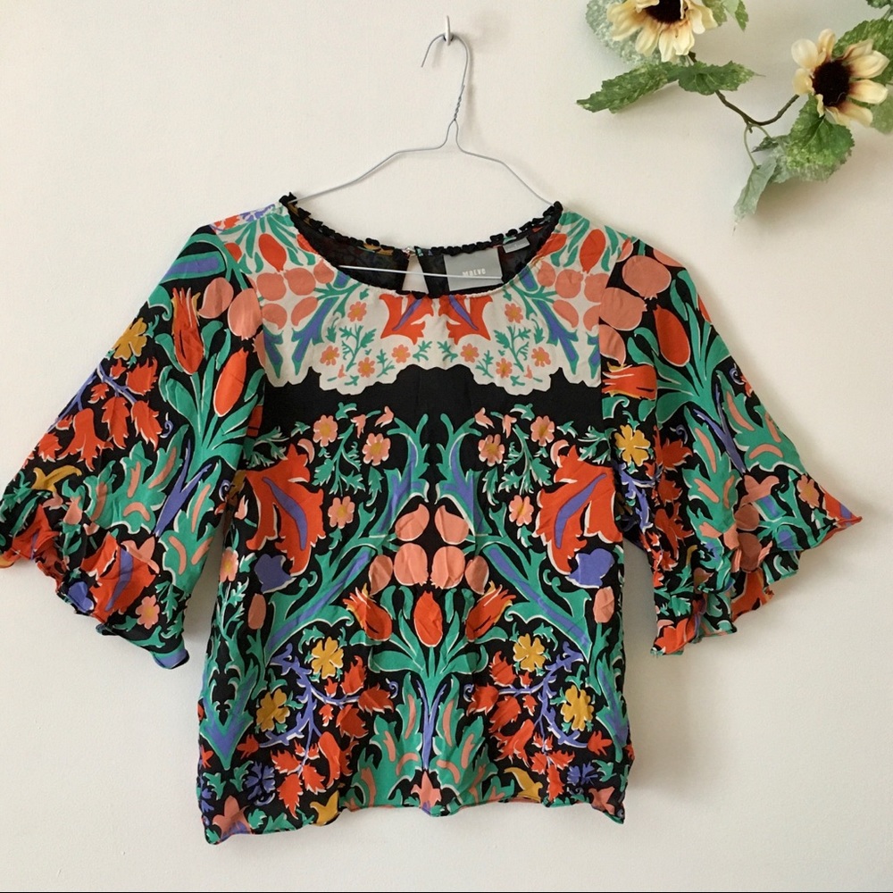 Anthropology Maeve Silk Folkart Kimono Floral Multicolor Women's Top
